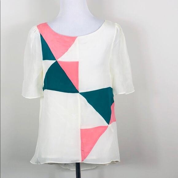 Line Dot Top 100% Silk Geometric Print Hi-Lo - Picture 2 of 4